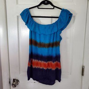 Wet Seal Large or XL Blue Tie Dye Ruffle Top